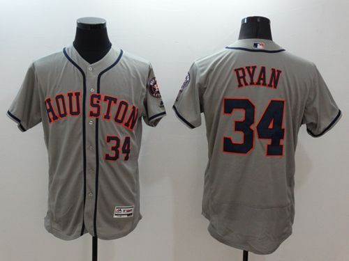Astros #34 Nolan Ryan Grey Flexbase Authentic Collection Stitched MLB Jersey